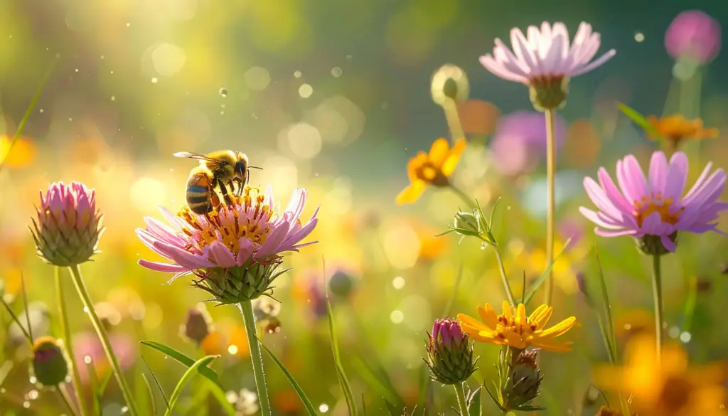 Bienensterben stoppen - Bienen auf Wildblumenwiese